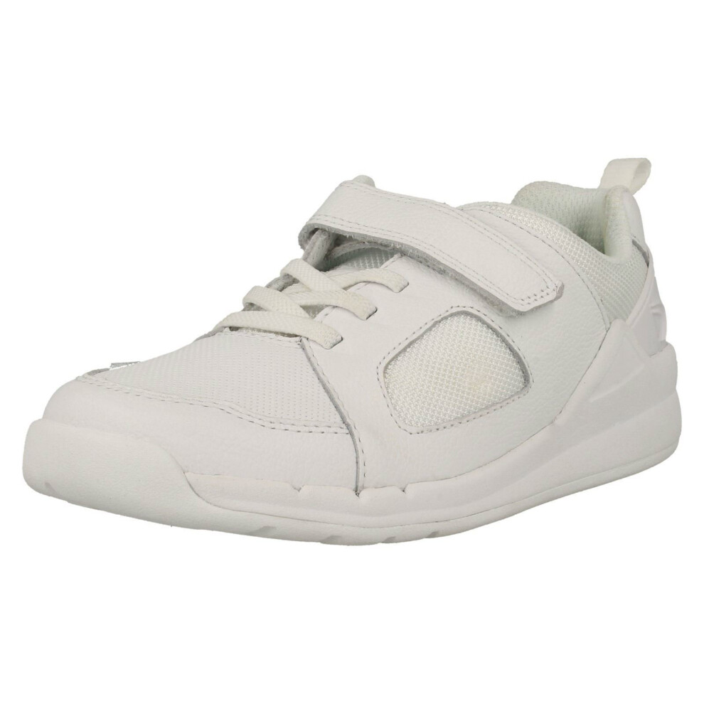 (UK 13 Child, White) Boys Clarks Stylish Trainers Orbit Ride - G Fit