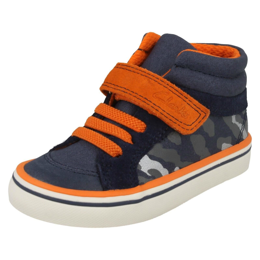 (UK 4 Infant, Navy (Blue)) Boys First Shoes By Clarks Hi-Top Trainers Juggle Sam - G Fit