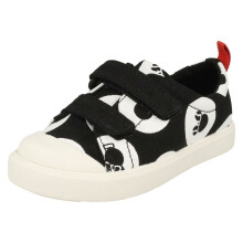(UK 8 Child, Black) Childrens Boys Girls Clarks Disney Detailed Canvas Shoes City Polka Lo - G Fit
