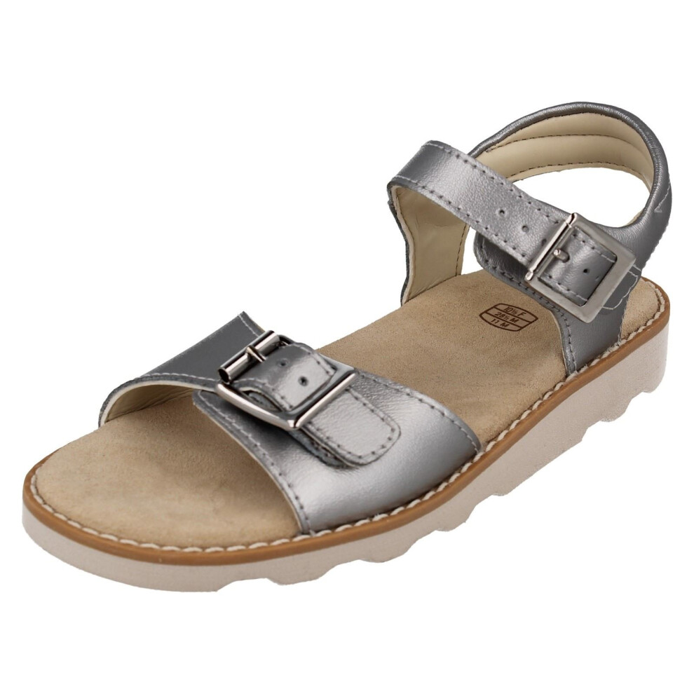 (UK 10.5 Child, Silver) Girls Clarks Casual Summer Sandals Crown Bloom K - F Fit