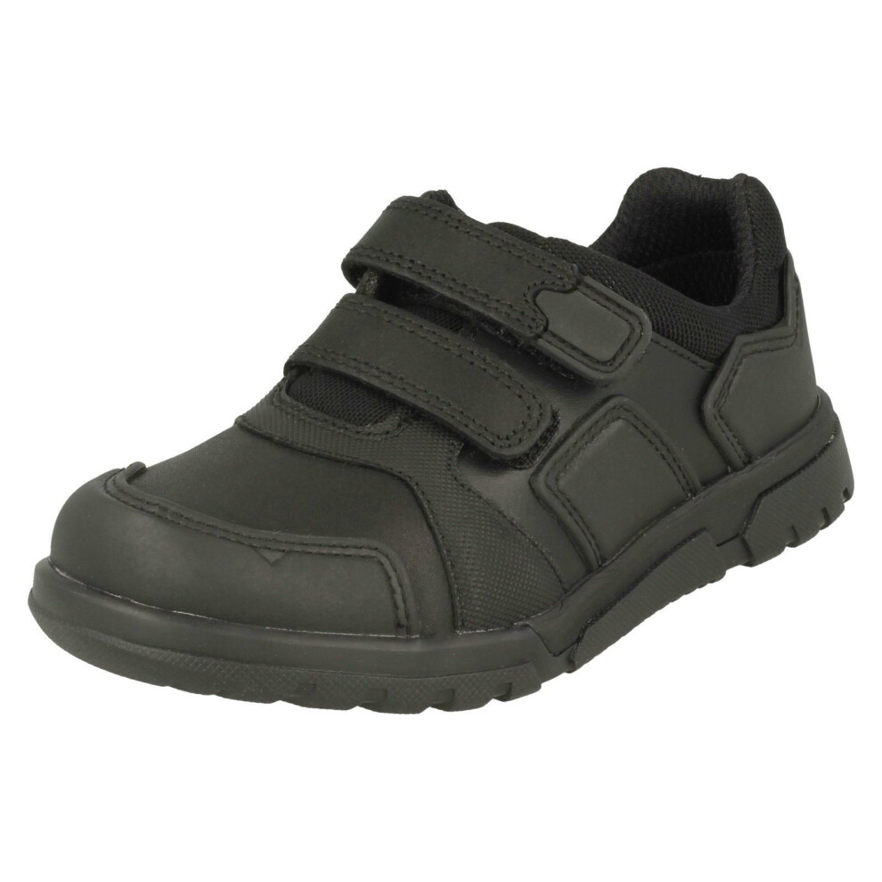 (UK 7 Infant, Black) Boys Clarks Hook & Loop School Shoes Blake Street - E Fit