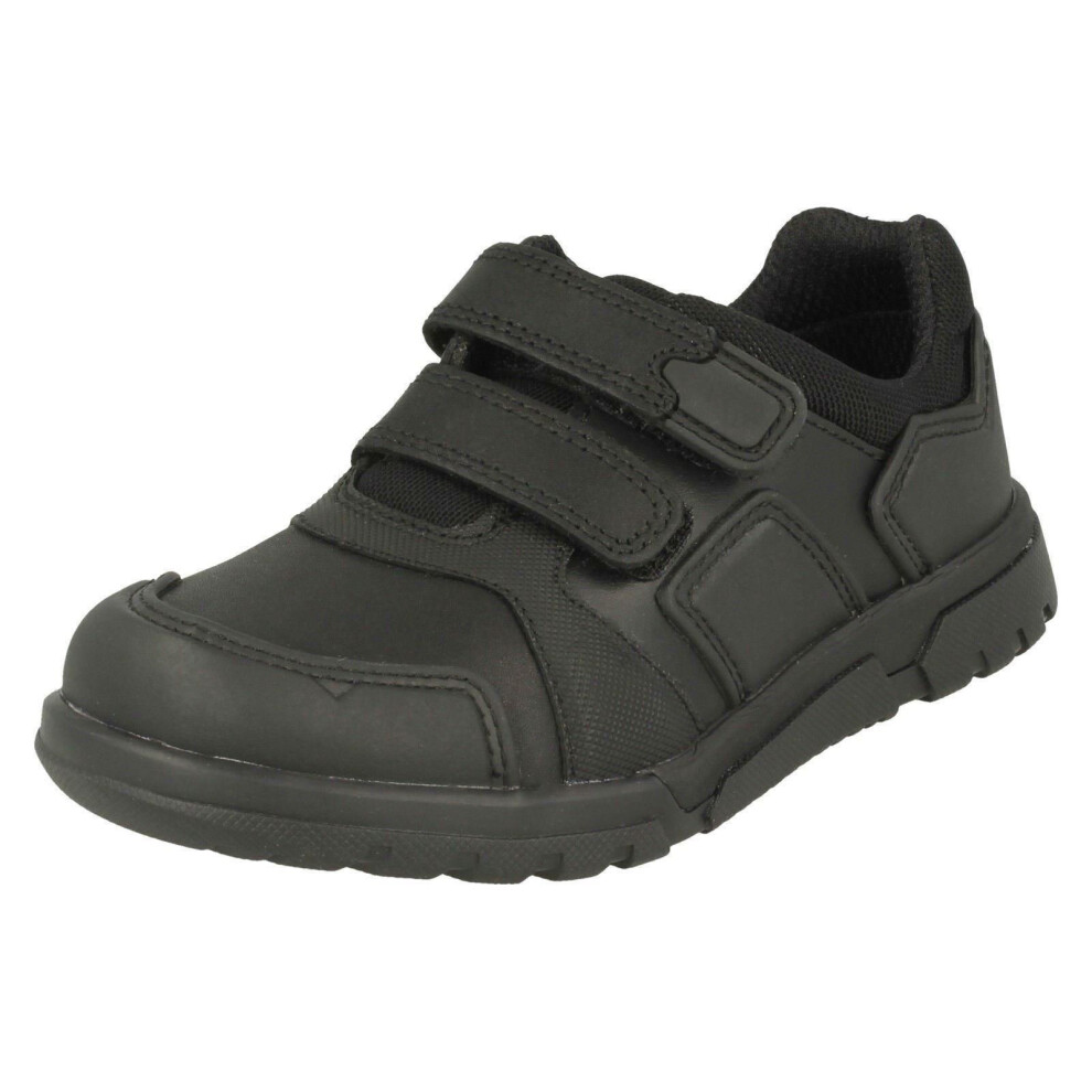 (UK 8 Child, Black) Boys Clarks Hook & Loop School Shoes Blake Street - E Fit