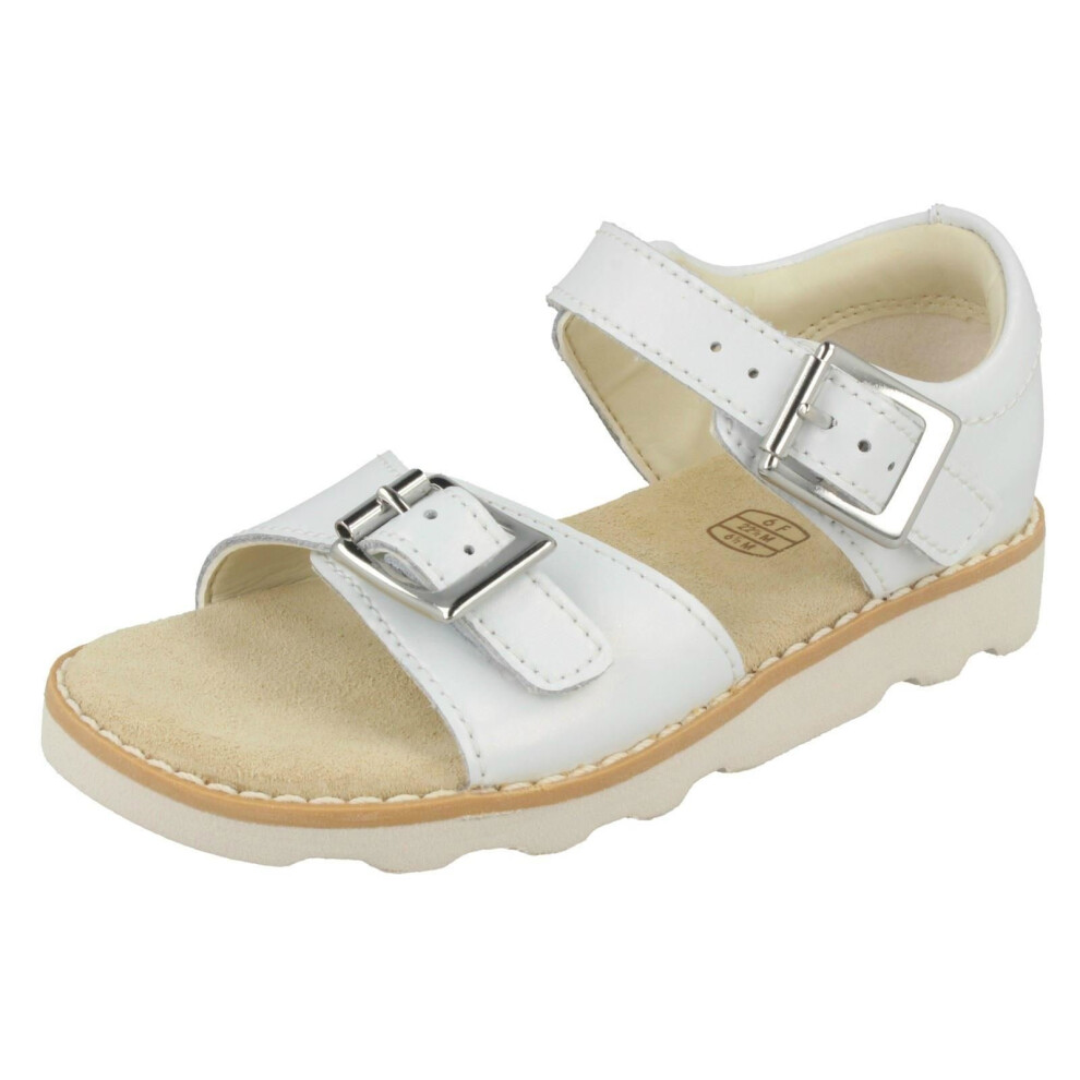 (UK 7 Infant, White) Girls Clarks Casual Summer Sandals Crown Bloom T - G Fit