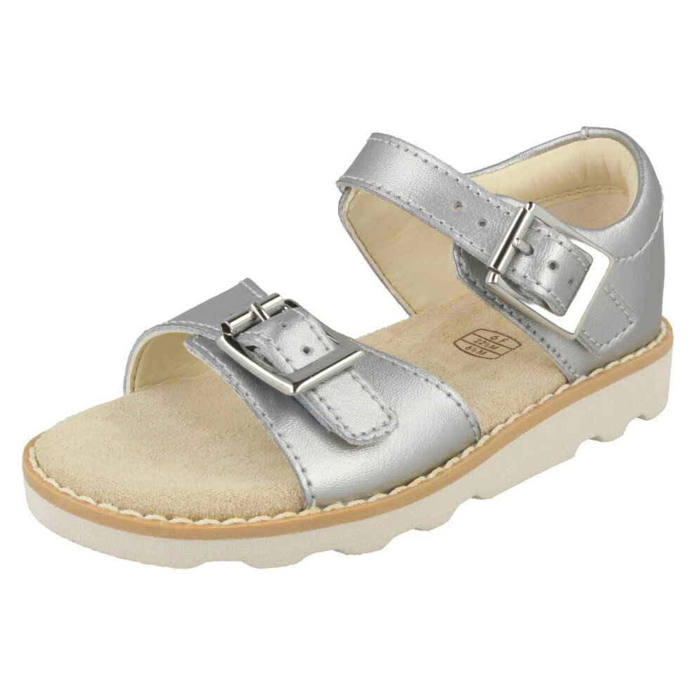 (UK 4.5 Infant, Silver) Girls Clarks Casual Summer Sandals Crown Bloom T - F Fit