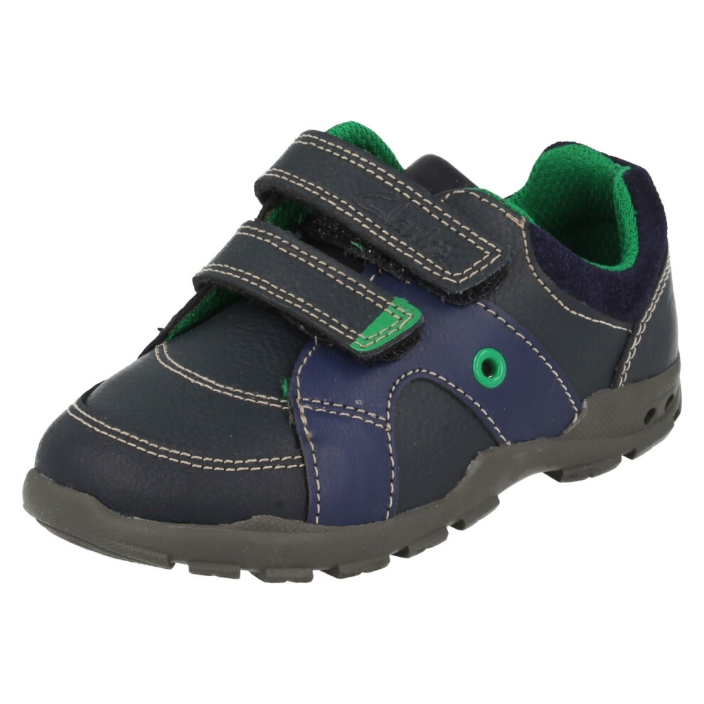 Boys Clarks First Shoes Flash Pop - Navy Combi Leather - UK Size 4G - EU Size 20 - US Size 4.5W