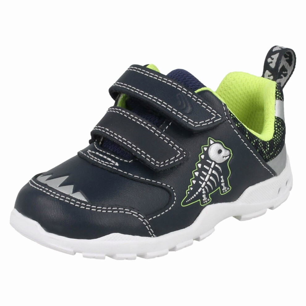 (UK 4.5 Infant, Navy (Blue)) Boys First Shoes By Clarks Dinosaur Themed Trainers Brite Rex - F Fit