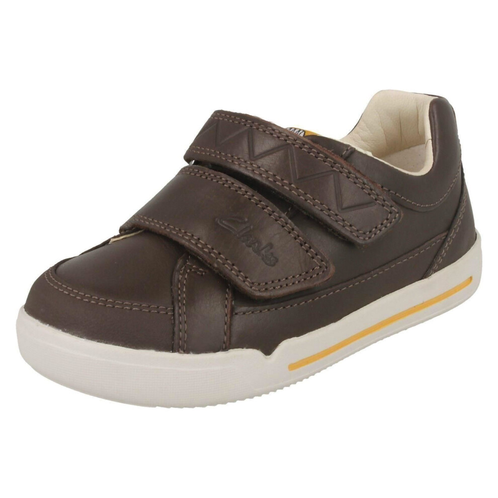 (UK 9.5 Child, Brown) Boys Clarks Double Strap Casual Shoes Lil Folk Toby - F Fit