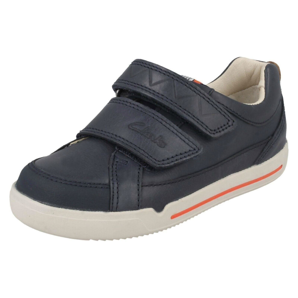 (UK 12 Child, Navy (Blue)) Boys Clarks Double Strap Casual Shoes Lil Folk Toby - F Fit