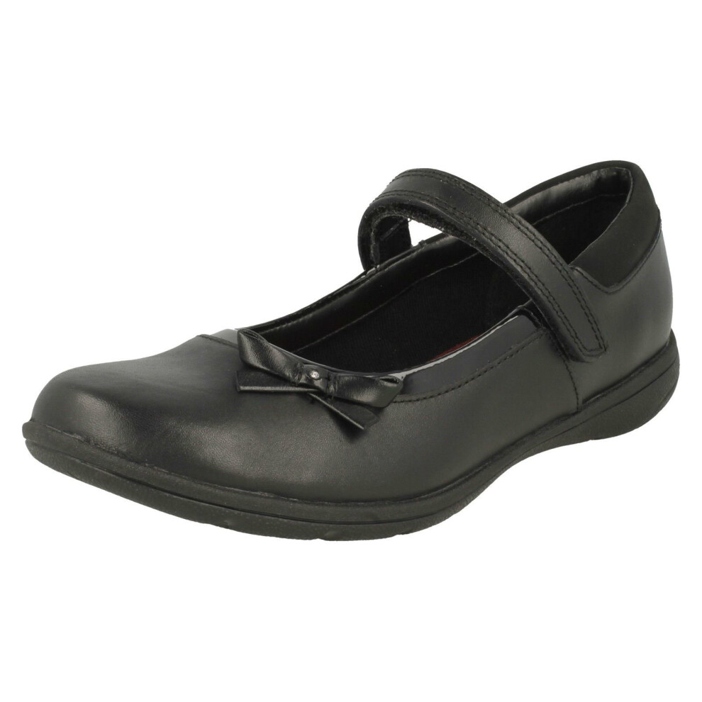 (UK 10 Child, Black) Girls Clarks Hook & Loop Bow School Shoes Venture Star - E Fit