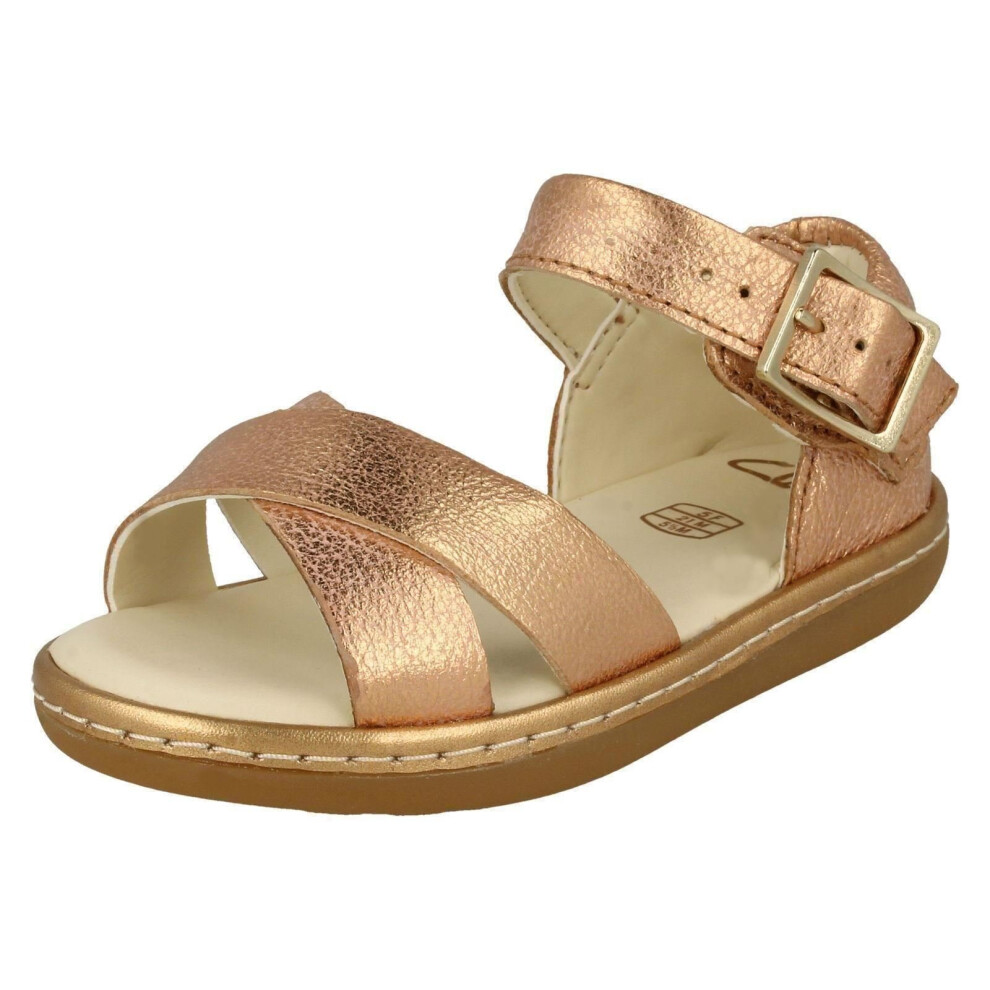 (UK 9.5 Child, Bronze (Gold)) Girls Clarks Cross Detailed Sandals Skylark Pure T - F Fit