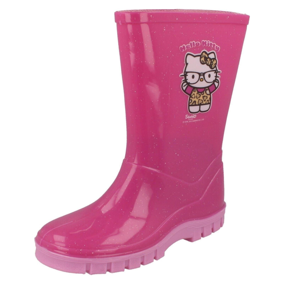 (UK 9 Child, Pink) Girls Hello Kitty Glitter Wellingtons