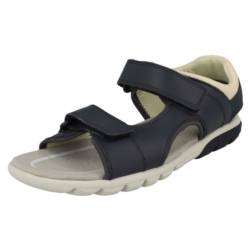 (UK 12.5 Child, Navy (Blue)) Boys Clarks Casual Strapped Sandals Rocco Wave - G Fit