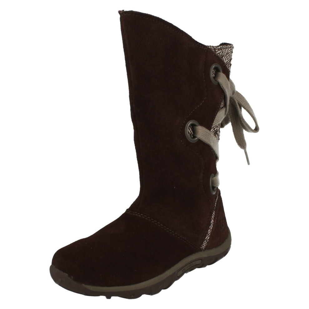 (UK 11 Child, Espresso (Brown)) Girls Merrell Tie Back Mid Calf Length Boots Jungle Moc Lace