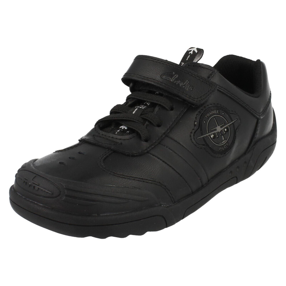 (UK 7 Infant, Black) Boys Clarks School Shoes Wing Lite - G Fit