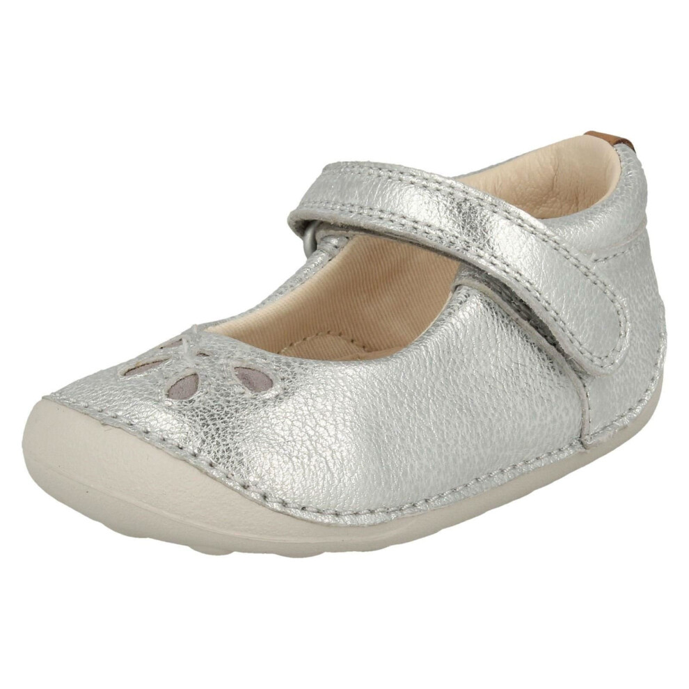 (UK 2 Infant, Silver) Girls Clarks Gorgeous Pre-Walker Shoes Tiny Eden - G Fit