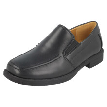 (UK 3 Child, Black) Boys Cool For School Twin Gusset Slip On Shoes N1115