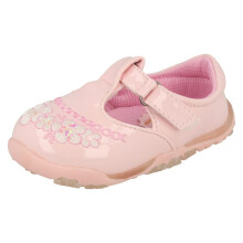 (UK 7 Infant, Pink) Girls Cutie T-Bar Flats With Floral Embroidery Detail