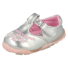 (UK 7 Infant, Silver/Pink (Silver)) Girls Cutie T-Bar Flats With Floral Embroidery Detail