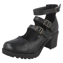 (UK 4 Child, Black) Girls Red Tag Chunky Formal Heeled Shoes