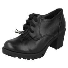 (UK 12 Child, Black) Girls Red Tag Blocked Heel Shoes H3032