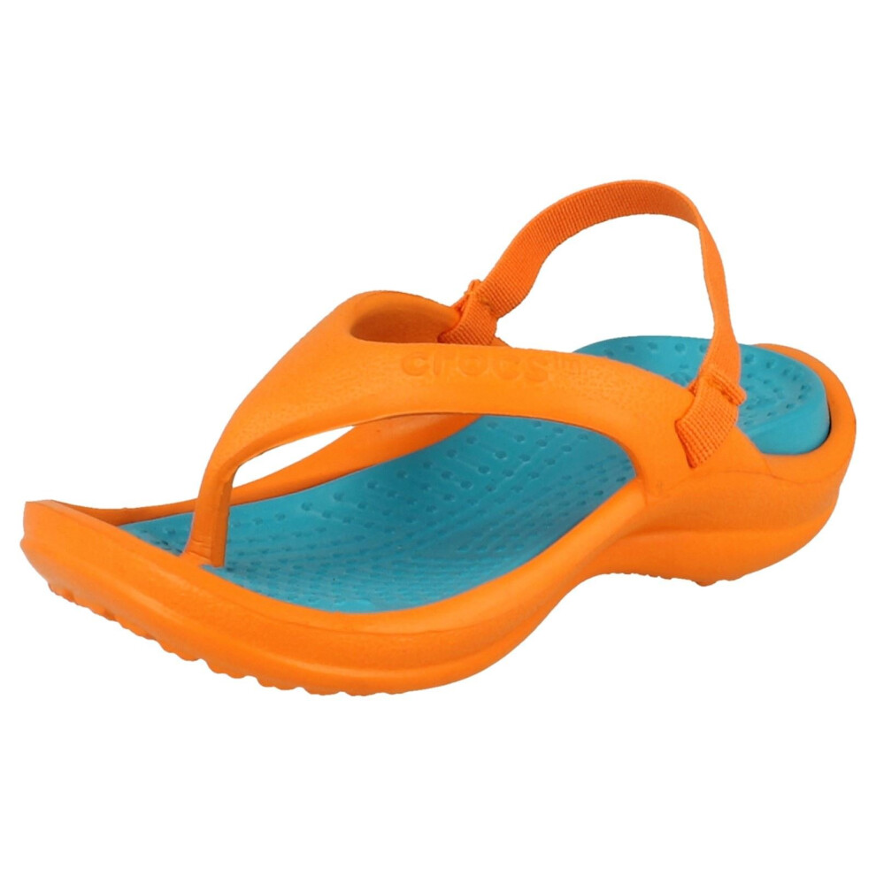 (UK 6-7 Infant, Orange/Turquoise (Orange)) Childrens Unisex Crocs Toe Post Sandals Athens Strap