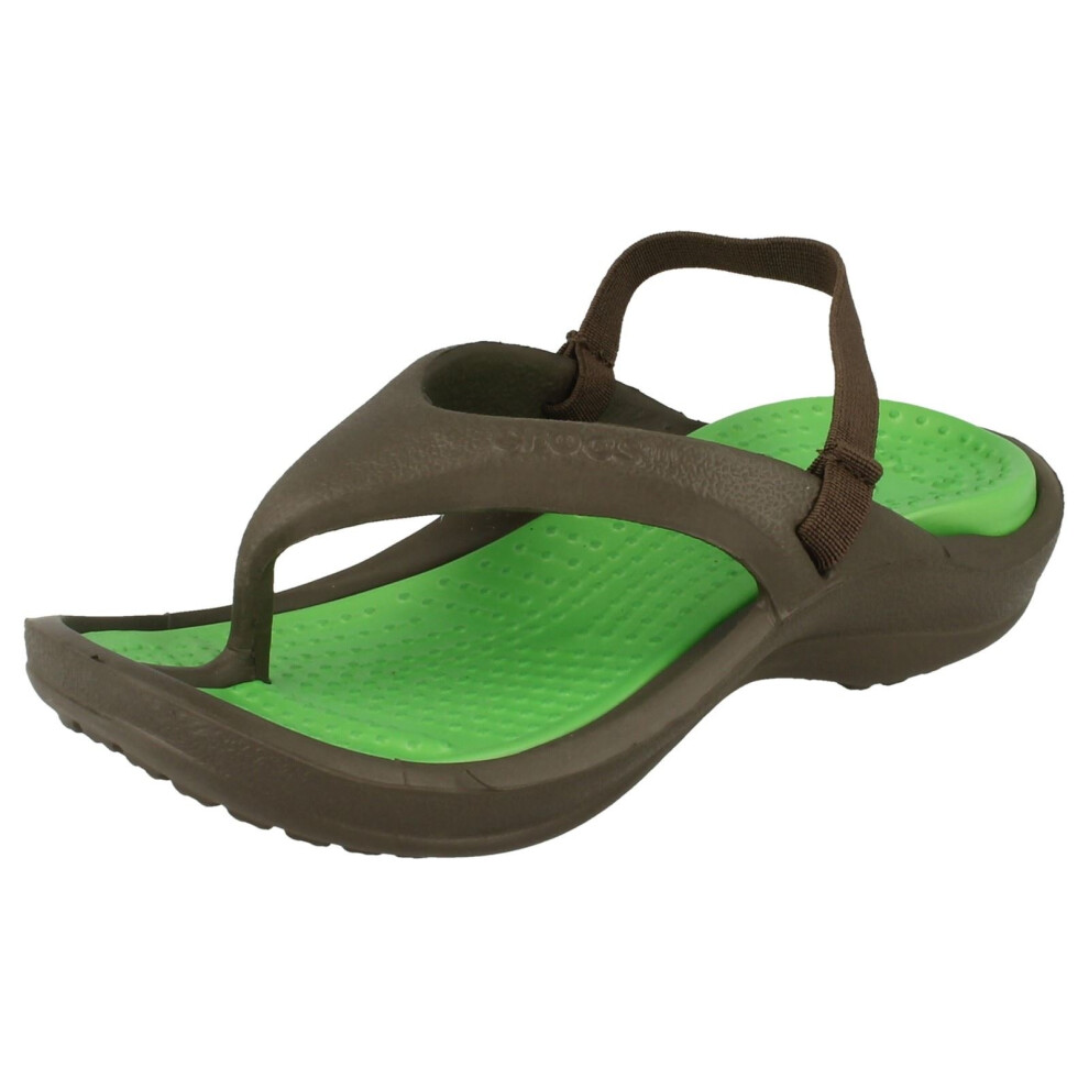 (UK 6-7 Infant, Chocolate/Lime (Brown)) Childrens Unisex Crocs Toe Post Sandals Athens Strap