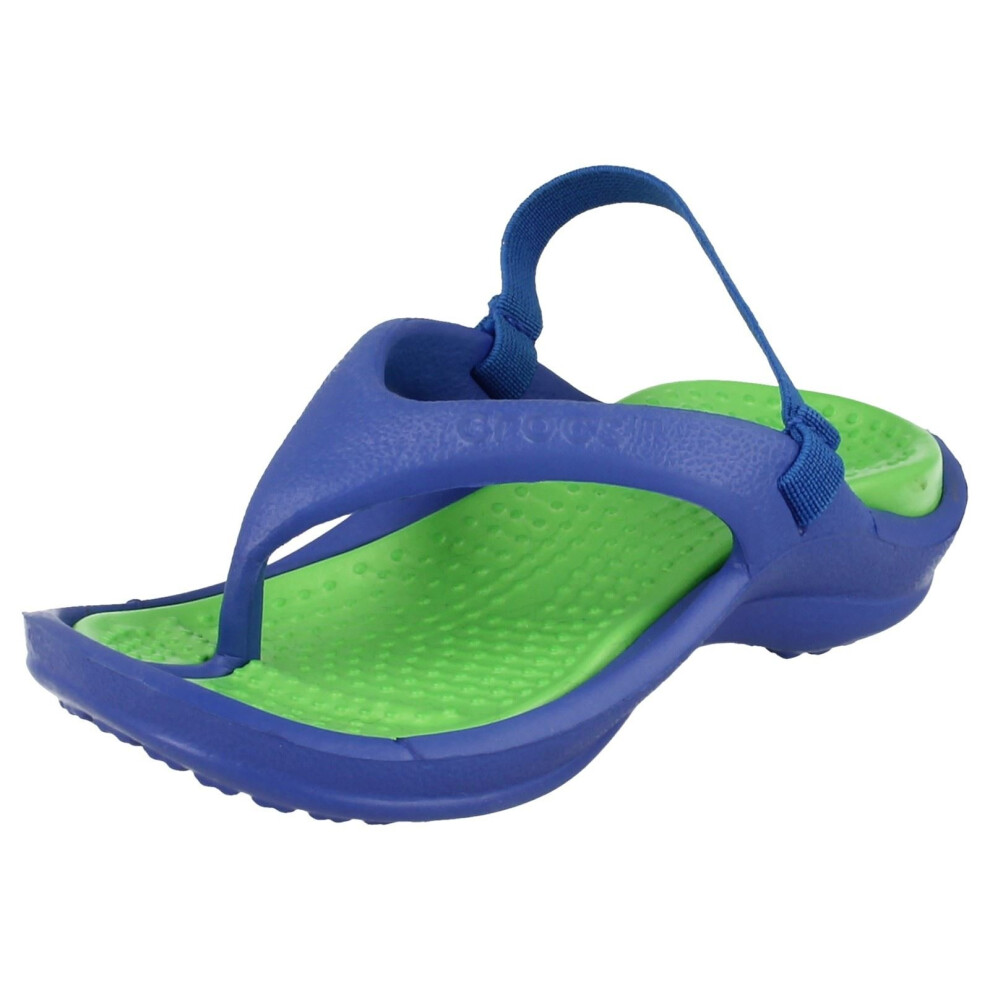 (UK 6-7 Infant, Sea Blue/Lime (Blue)) Childrens Unisex Crocs Toe Post Sandals Athens Strap