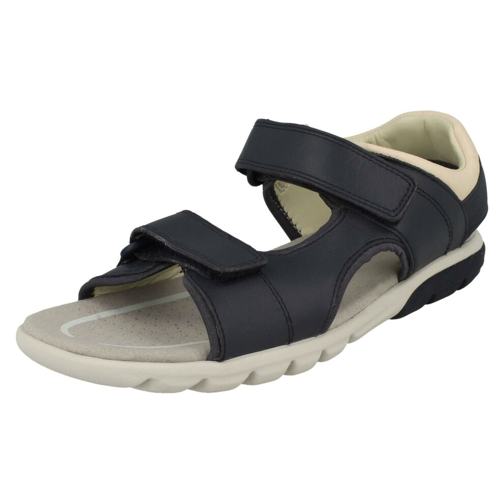 (UK 10 Child, Navy (Blue)) Boys Clarks Casual Strapped Sandals Rocco Wave - G Fit