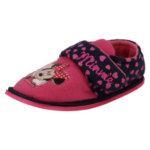 (UK 12 Child, Pink/Navy (Pink)) Girls Disney Hook & Loop Slippers Minnie Mouse Boarder