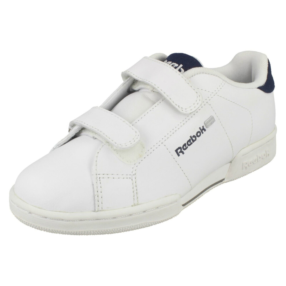 (UK 10 Child, White/Blue Cadet/Tin Grey (White)) Boys Reebok Casual Trainers NPC II 2V Matl