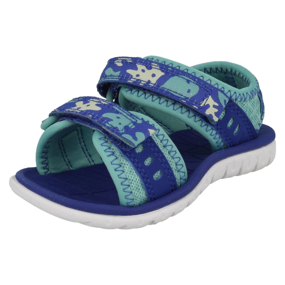 (UK 4.5 Infant, Aqua (Blue)) Girls Clarks Casual Strapped Sandals Surfing Moon - F Fit