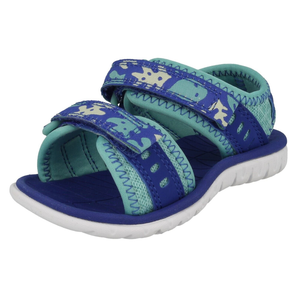 (UK 4 Infant, Aqua (Blue)) Girls Clarks Casual Strapped Sandals Surfing Moon - F Fit