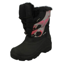 (UK 1 Child, Black) Girls Cutie Faux Fur Snow Boots