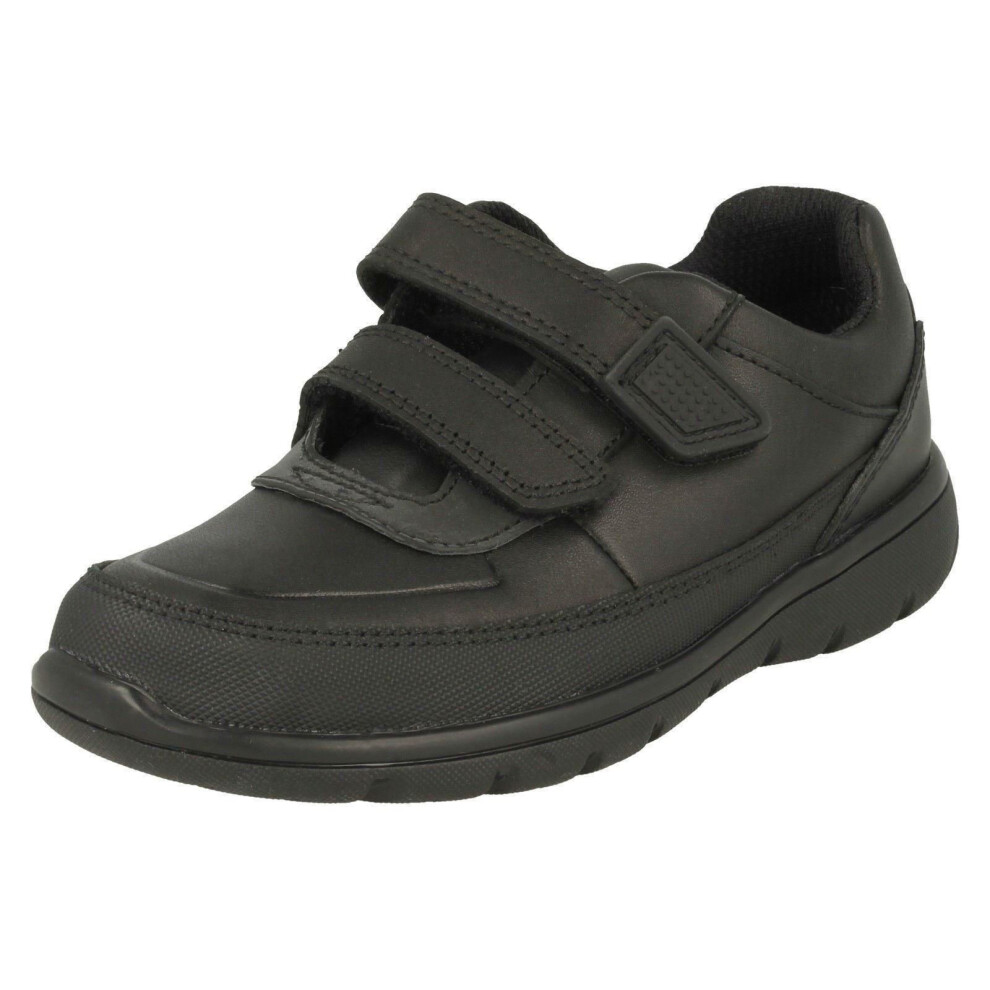 (UK 10 Child, Black) Boys Clarks Hook & Loop School Shoes Venture Walk - E Fit