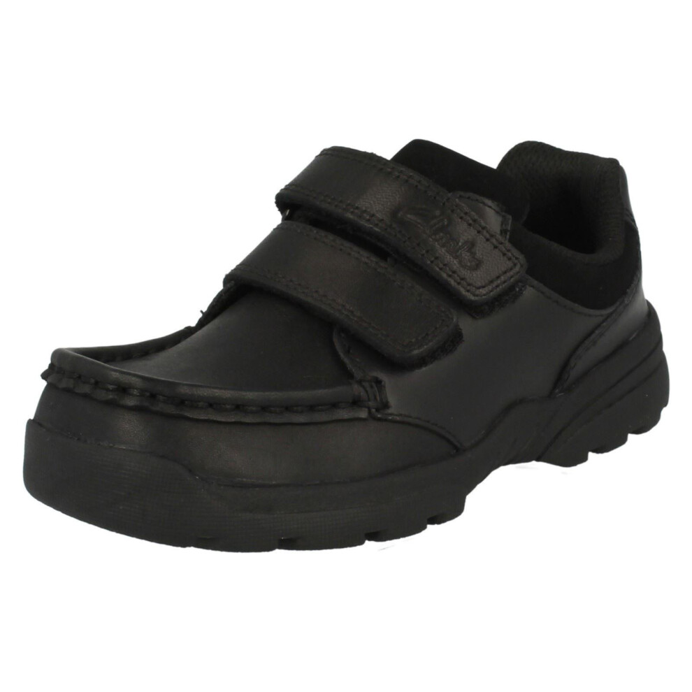 (UK 10 Child, Black) Boys Clarks School Shoes Zayden Go - F Fit