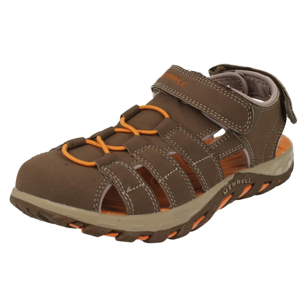 (UK 3, Dark Earth (Brown)) Boys Merrell Closed Toe Sandals Waterpro Web - M Fit