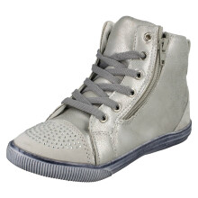 (UK 2 Child, Silver) Girls Cutie Hi-Top Trainer Boots with Diamante Toe Cap H4104