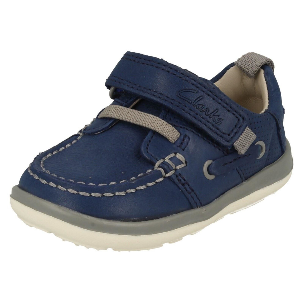 (UK 3 Infant, Blue) Infant Boys Clarks First Shoes Softly Boat - F Fit