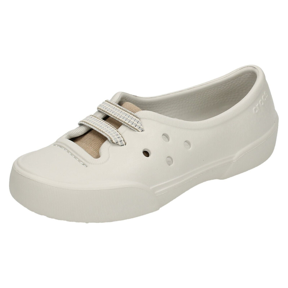 (UK 13-1 Child, Pearl White/Khaki (White)) Girls Crocs Slip On Flats Nahanijunior