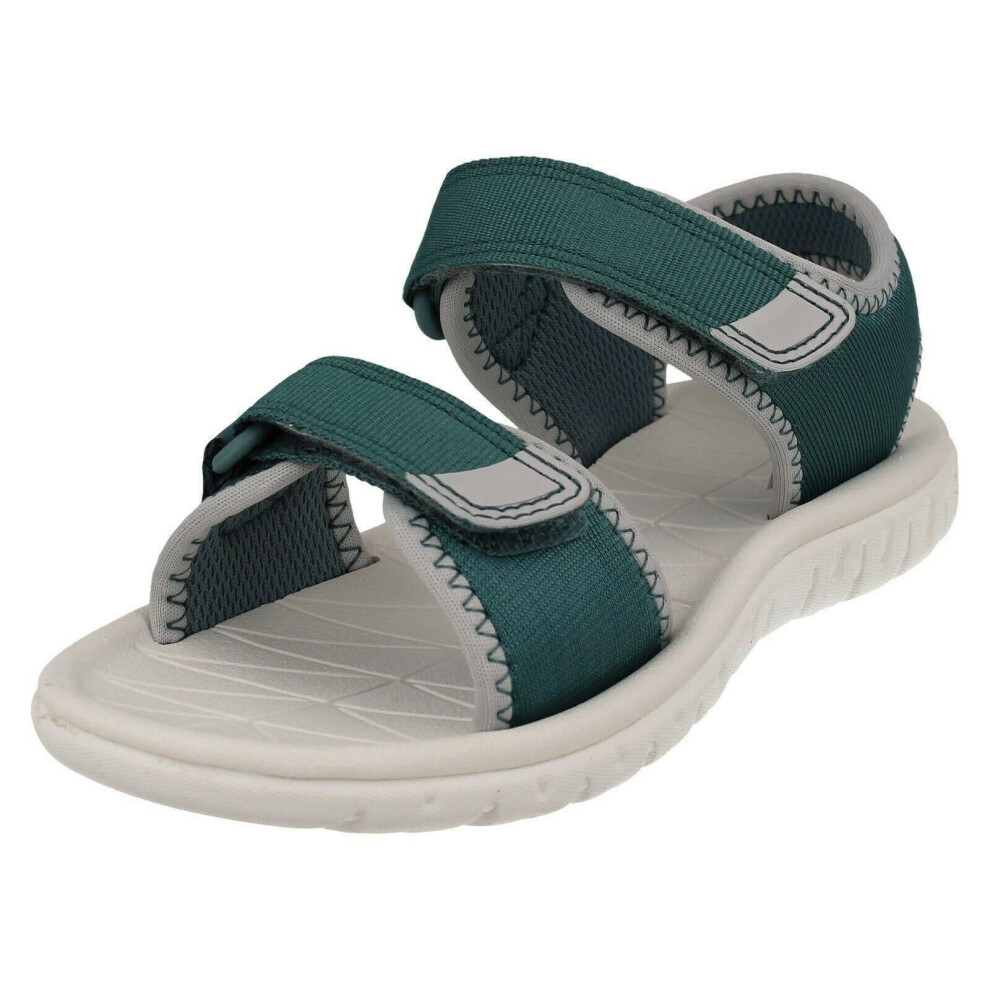 (UK 8.5 Child, Teal (Green)) Childrens Boys Girls Clarks Light Weight Sandals Surfing Tide - F Fit