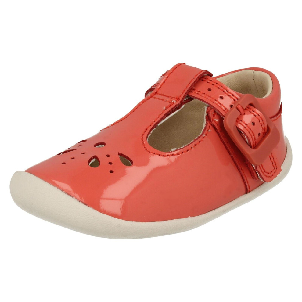 (UK 2 Infant, Coral (Orange)) Girls Clarks Cut Out Detailed Pre-Walking Shoes Roamer Star - F Fit