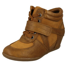 (UK 12 Child, Tan (Brown)) Girls Cutie Mid Wedge Ankle Boots H5013