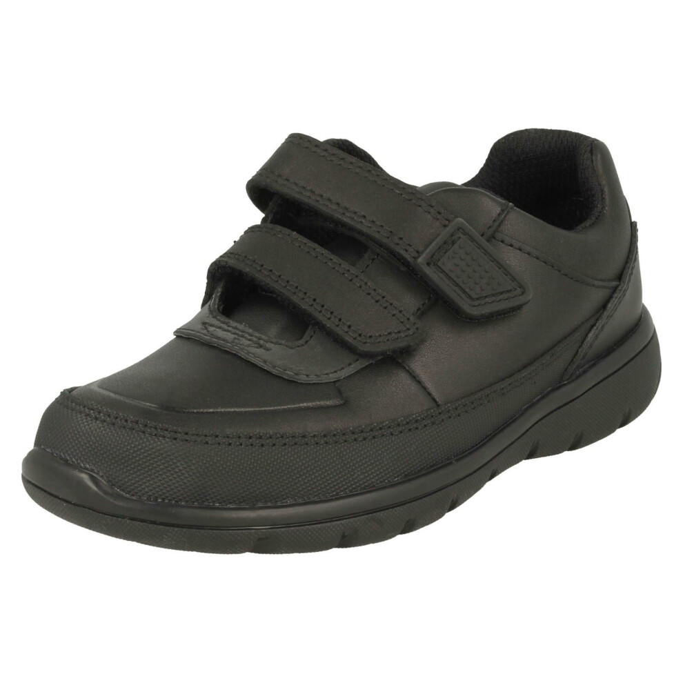 (UK 10 Child, Black) Boys Clarks Hook & Loop School Shoes Venture Walk - H Fit