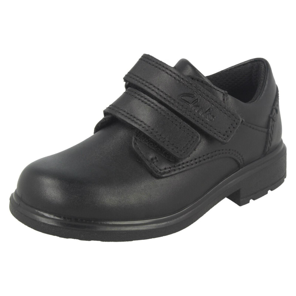 (UK 8 Child, Black) Boys Clarks Double Strap School Shoes Remi Pace - G Fit