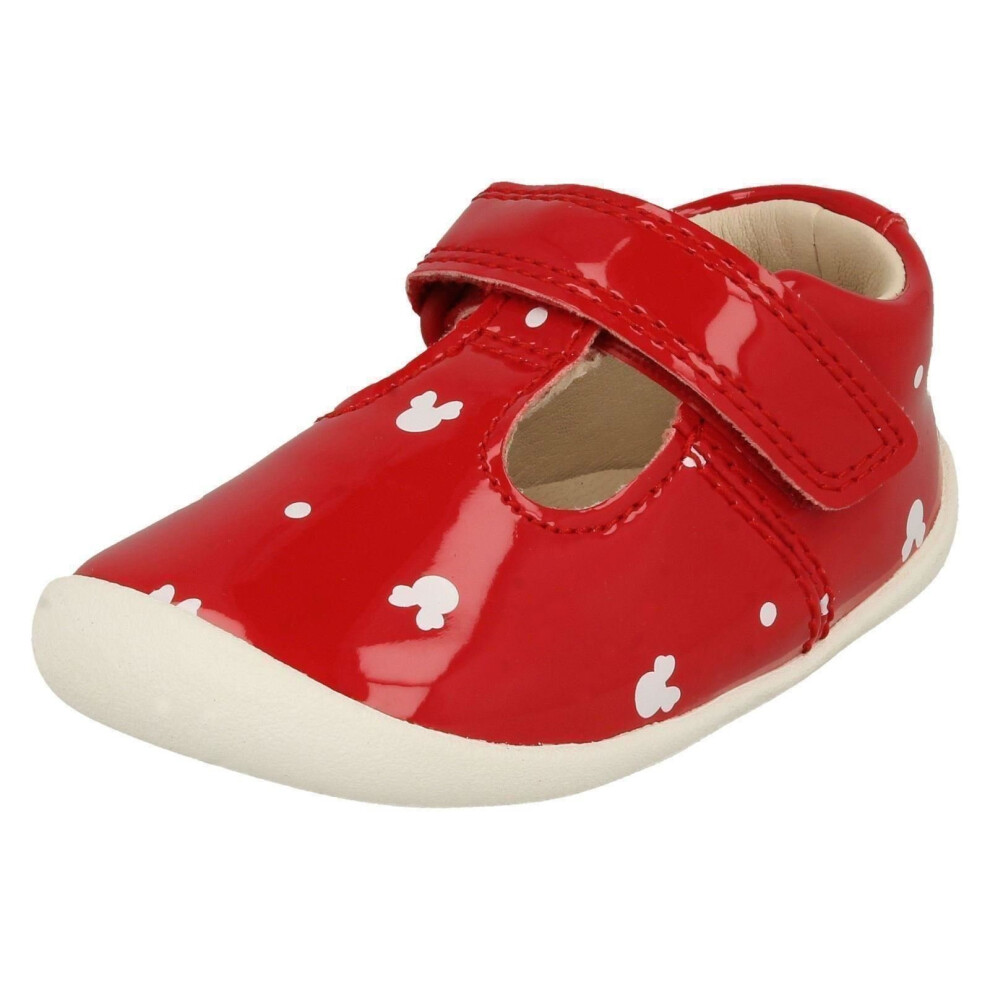 (UK 5.5 Infant, Red) Girls Clarks Disney Detailed T-Bar Shoes Roamer Polka - F Fit