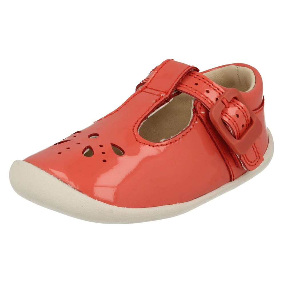 (UK 2 Infant, Coral (Orange)) Girls Clarks Cut Out Detailed Pre-Walking Shoes Roamer Star - G Fit