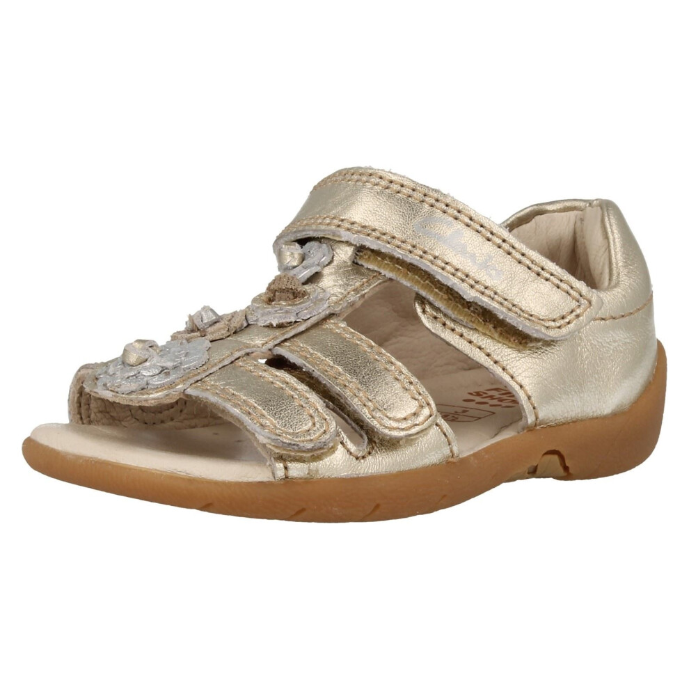 Girls Clarks Casual Sandals Softly Rio - Metallic Leather - UK Size 3F - EU Size 18.5 - US Size 3.5