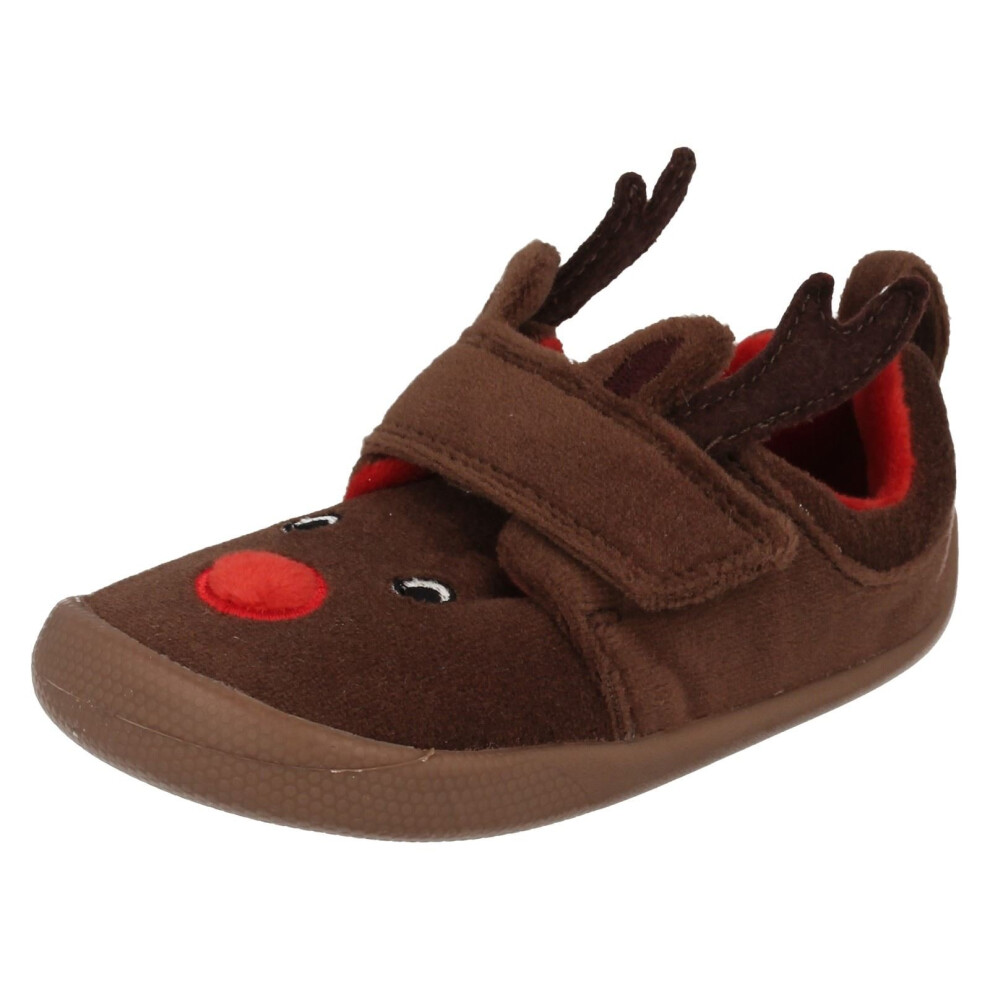 (UK 2 Infant, Brown) Boys Clarks Reindeer Slippers Shilo Jena - F Fit