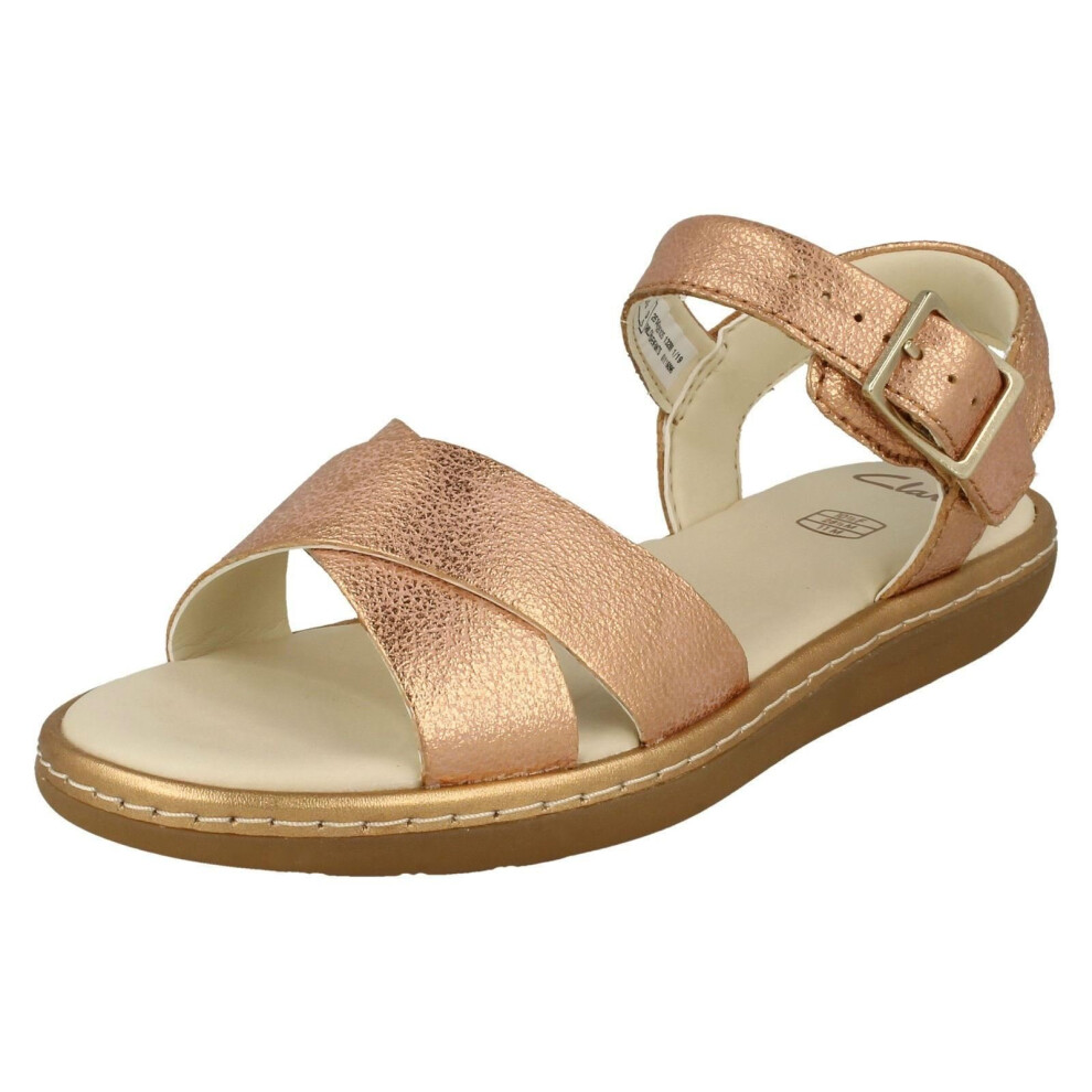 (UK 10.5 Child, Bronze (Gold)) Girls Clarks Criss-Cross Detailed Sandals Skylark Pure K - F Fit