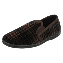 (UK 6, Brown) Mens Four Seasons Check Print Slippers Greg